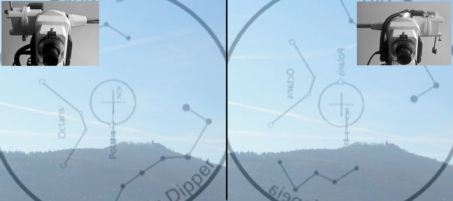 Widok na krzyż celownika w lunetce biegunowej i obiektu referencyjnego